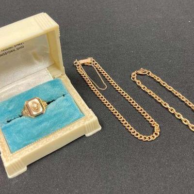 Ct705v vintage class ring and two gold bracelets