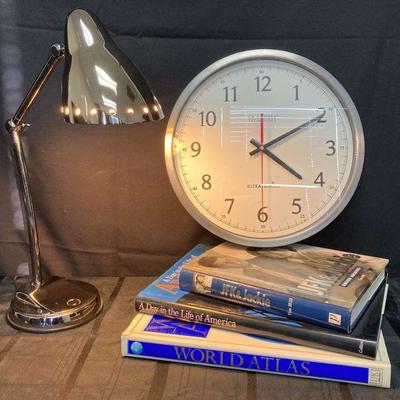 Ct675 la crosse clock desk lamp, and books