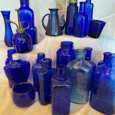 Cobalt glass medicine bottles