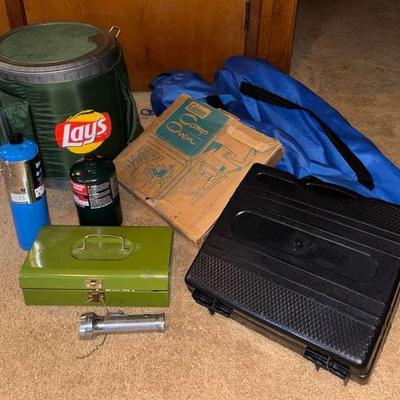 Camping supplies chairs stove, cooler & other items