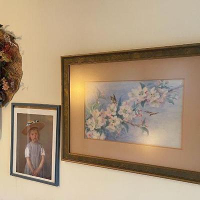 Framed watercolor framed mary cassat print and hat