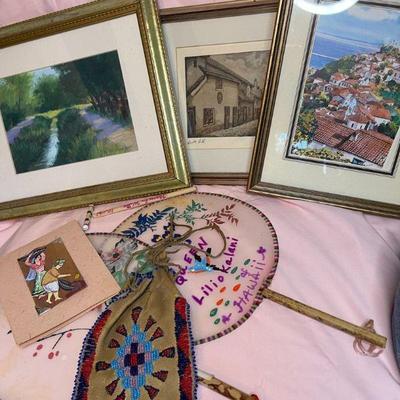 Travel treasures including leather beaded satchel