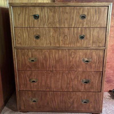 Drexel campaign style five drawer dresser