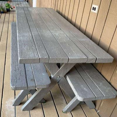 Vintage wood picnic table benches