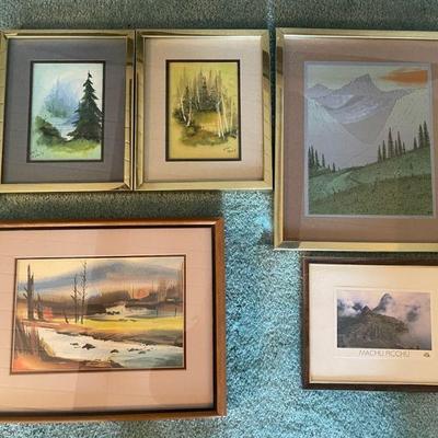 Framed mountain sketch watercolor, photo and painting