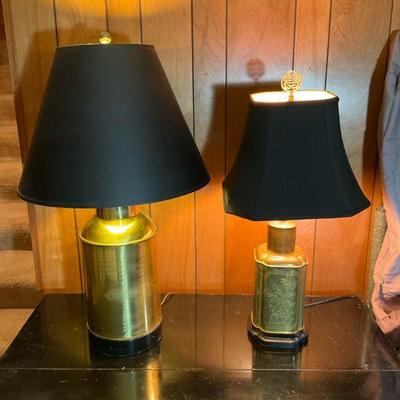 Pair of brass converted tea caddy lamps