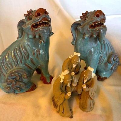 Chinese foo dogs mud men figurines