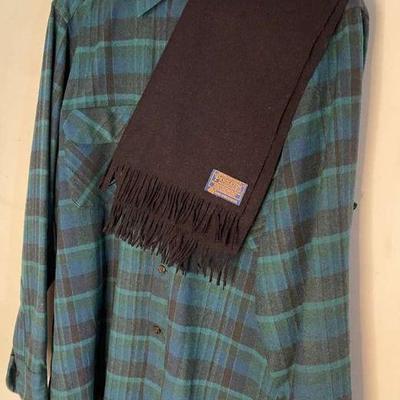 Vintage pendelton blue wool plaid shirt and scarf