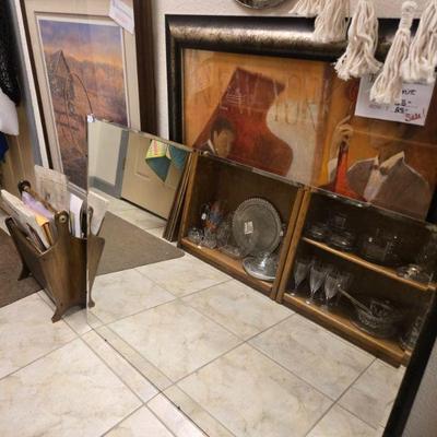 Large wood-backed beveled-edge mirror - $100!