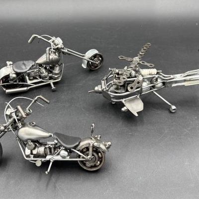 Cool Handcrafted Metal helicopter and Motorcycle 