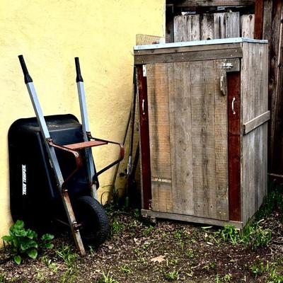Garden hutch and wheel barrel 