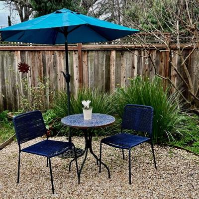 Patio furniture and umbrella with stand