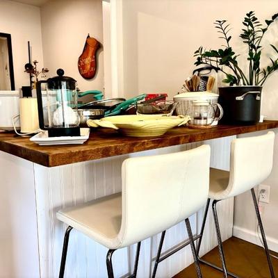 White leather barstools