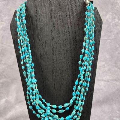 Jay King Mine Finds Turquoise 7 Strand Necklace 925 Clasp
