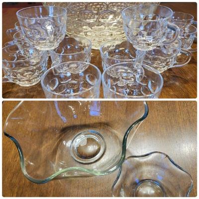 Party Pack! Jubilee Glass Punch Bowl & Cups, Chip/Dip Bowls
