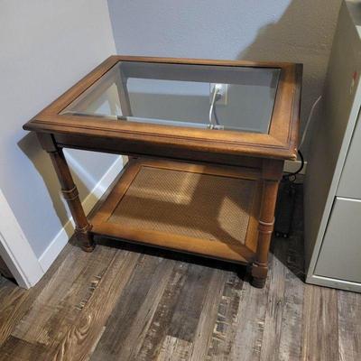 Mid Century Beveled Glass Top Side Table