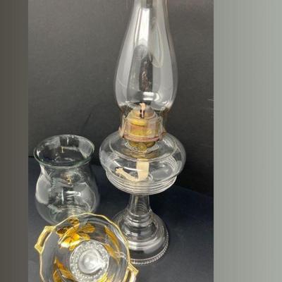 Antique Kerosene Oil Lamp EAPG Magnesium Glass & Gold Foil Candy Dish