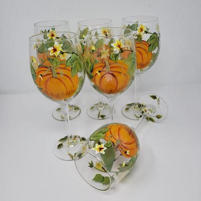 Handpainted Fall Festive Pumpkin Stemware
