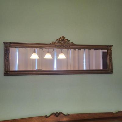 Antique Ornate Gold Gilt Wood Framed Rectangle Mirror	