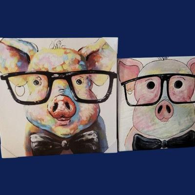 Two Pig Paintings On Canvas