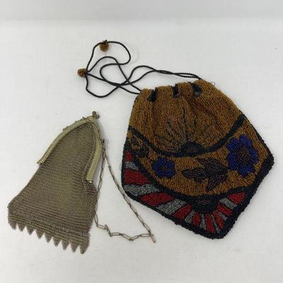 Two Antique Metal & Bead (Belgium) Flapper Purses c1920s