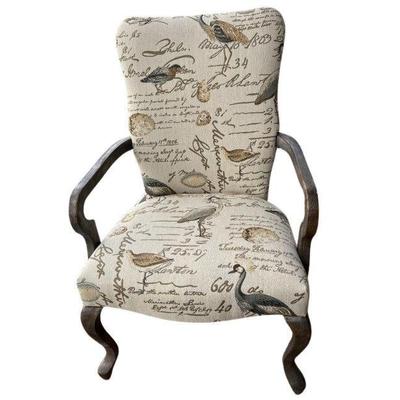 Queen Anne Style Cream Beach Motif Upholstered Accent Chair