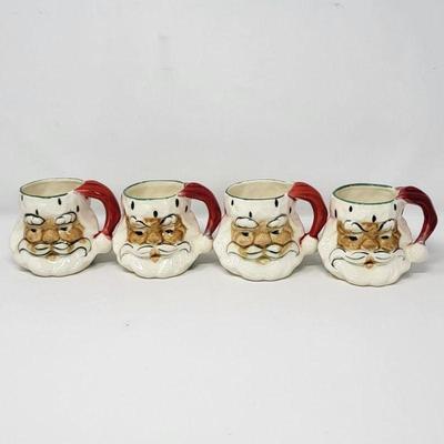 Vintage 1960-70's Hand Painted Santa Mugs Set of 4