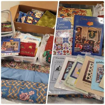Large Assortment Fabric Yardage, Remnants & Quilting Patterns	
