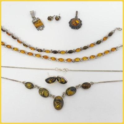 Sterling Jewelry With Natural Baltic Amber 43gr