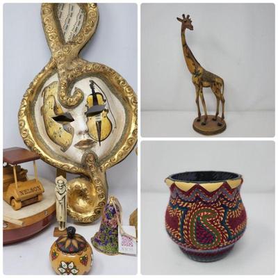 Giraffe Sculpture, Wrapped Tribal Vessel & Other Decorative Items