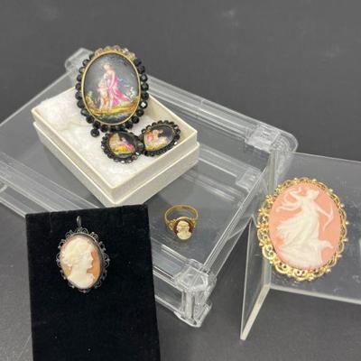 Cameo Pendants & Ring & Uncas Brooch Set