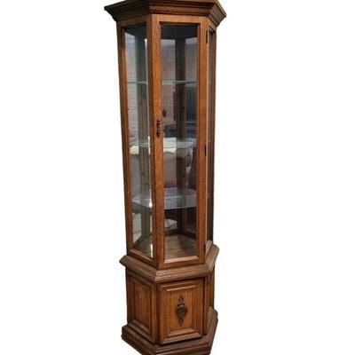 Lighted Wood & Glass Corner Curio Cabinet