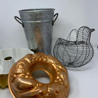 Variety of Vintage Kitchen Molds & Basket Buckets