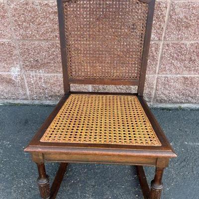 Petite Vintage Wood and Cane Rocking Chair
