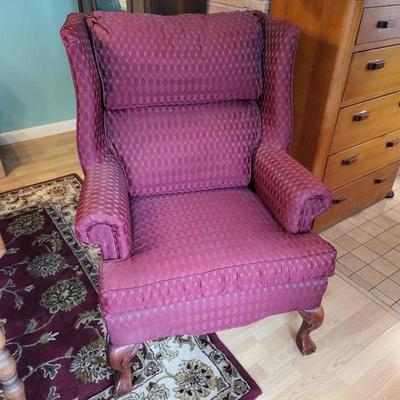 Best Chairs Inc. Cranberry Fabric Wing Back Arm Chair Claw Feet (#1)