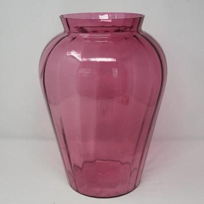 Cranberry Pilgrim Glass Optic Ribbed Vase 13"