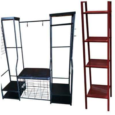 Black Wire Storage Shelf & Red Metal Shelf	