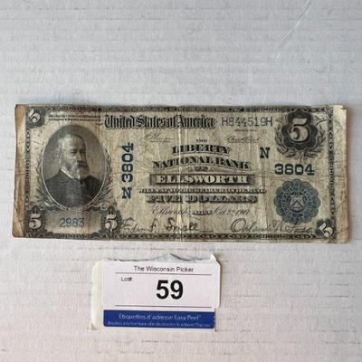 1907 Liberty Bank Ellsworth 5 Dollar Note