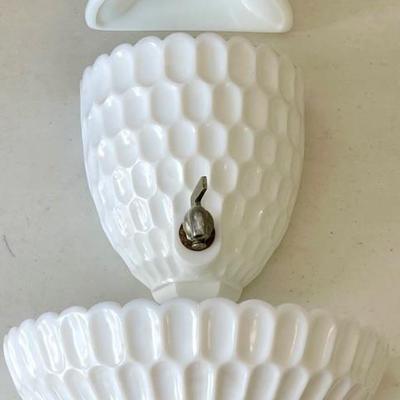 Vintage Fenton Milk Glass Lavabo 3 Piece Fountain Planter Wall Mount 