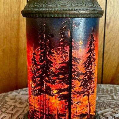 Stunning Antique Scene In Action Cast Iron Forest Fire Lamp Works 