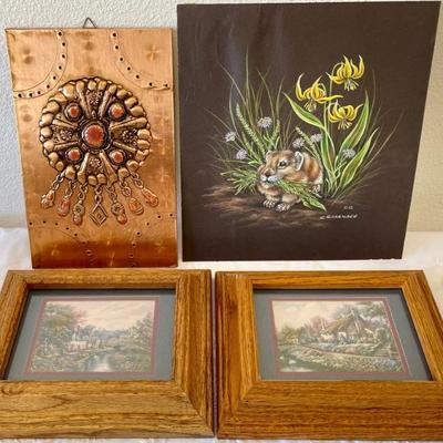 (2) Wood Framed Prints & (1) Sorenson Print & (1) Copper Hammered SW Print