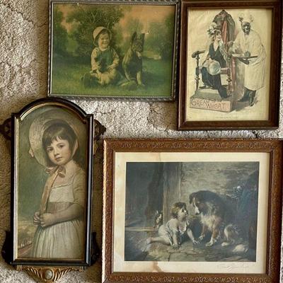 (4) Antique Prints (as Is) Can't Your Talk? - Cream Of Wheat 1923 - Miss Willoughby - Pals -  Alfred Guillon