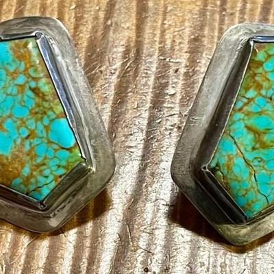 Vintage Native American Kingman Turquoise Earrings (as Is) Total Weight 19.77 Grams 