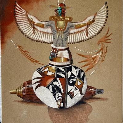 Vintage Cleveland Nez Sand Painting Navajo Unframed 