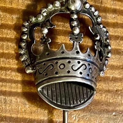 Taxco Mexico Vintage 980 Silver Crown Stick Pin 3.75 Inch Total Weight 5.37 Grams 