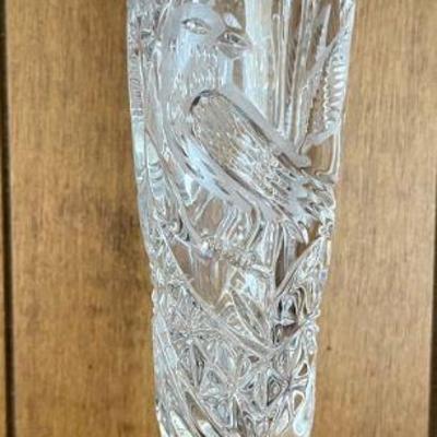 Vintage Crystal Hofbauer Bird Etched Vase 