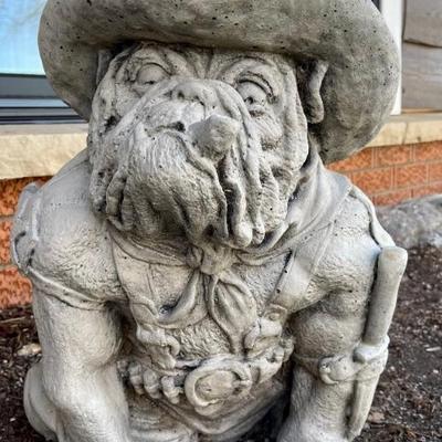 Vintage Cast Concrete Bulldog Garden Statue With Badge & Cigar (as Is) 
