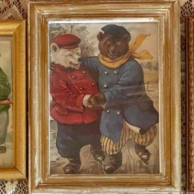 1908 Tuck's The Ice Bears Framed Post Card & 1907 Little Bears & Art Deco Framed Birthday Wish 