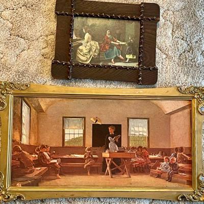 2 Antique Prints - Gorgeous Frames - Gold Frame With Metal Edges & Wood Carved Frame 