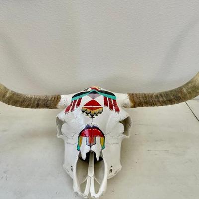 Vintage Hand Painted Southwestern Skull With Horns 